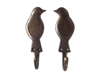 Patères vintage en laiton massif, style oiseau chanteur, style antique, Set de 2