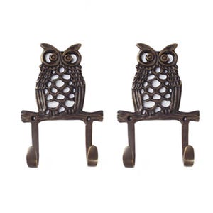 5.51&quot; inch Set of Vintage The Owl Double Hook Hanger, Antique Solid Brass Hat Hook Hanger, Bathroom Hook Wall Mount Coat Hanger Fixture