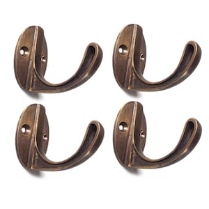 Ganchos antiguos de latón macizo: diseño ovalado vintage, juego de 4