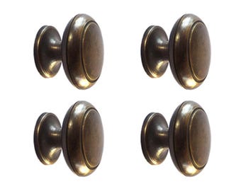 Set of Knob Drawer Handle Vintage Cabinet Pulls One Tier Round Stripe Antique Brass