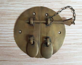 Vintage Solid Brass Chest Box Latch Lock - 4.64" Round Cabinet Safe