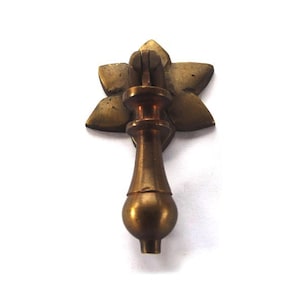 Set of Brass Knob Drawer Pulls Cabinet Kitchen Handle, Vintage Flower Backplate Drawer Handles