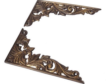 Set of Vintage Luxury Carve Corner Decorative Plates Picture Frame Brass Drawer Decor