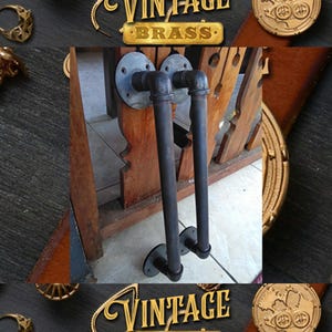14.9&quot; Set of Vintage Black Pipe Door Pull | Main Entry Door Handle | Unique Solid Brass Door Handle Express Ship