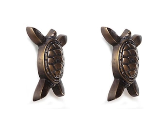 Set of Vintage Turtle Brass Knob Drawer Pulls Cabinet Closet Drawer Pull Handle - 3.14" inches