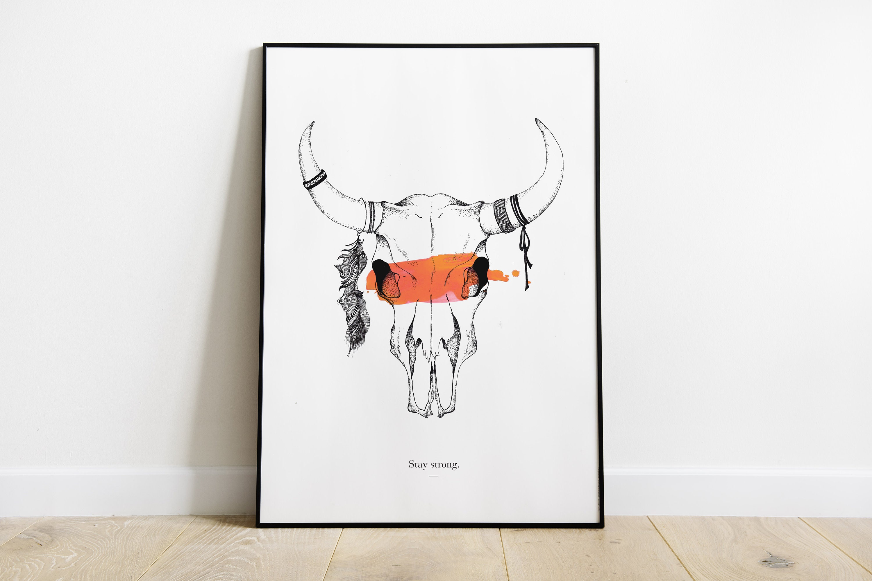 Illustration Au Crayon Noir A3, Crâne de Buffle