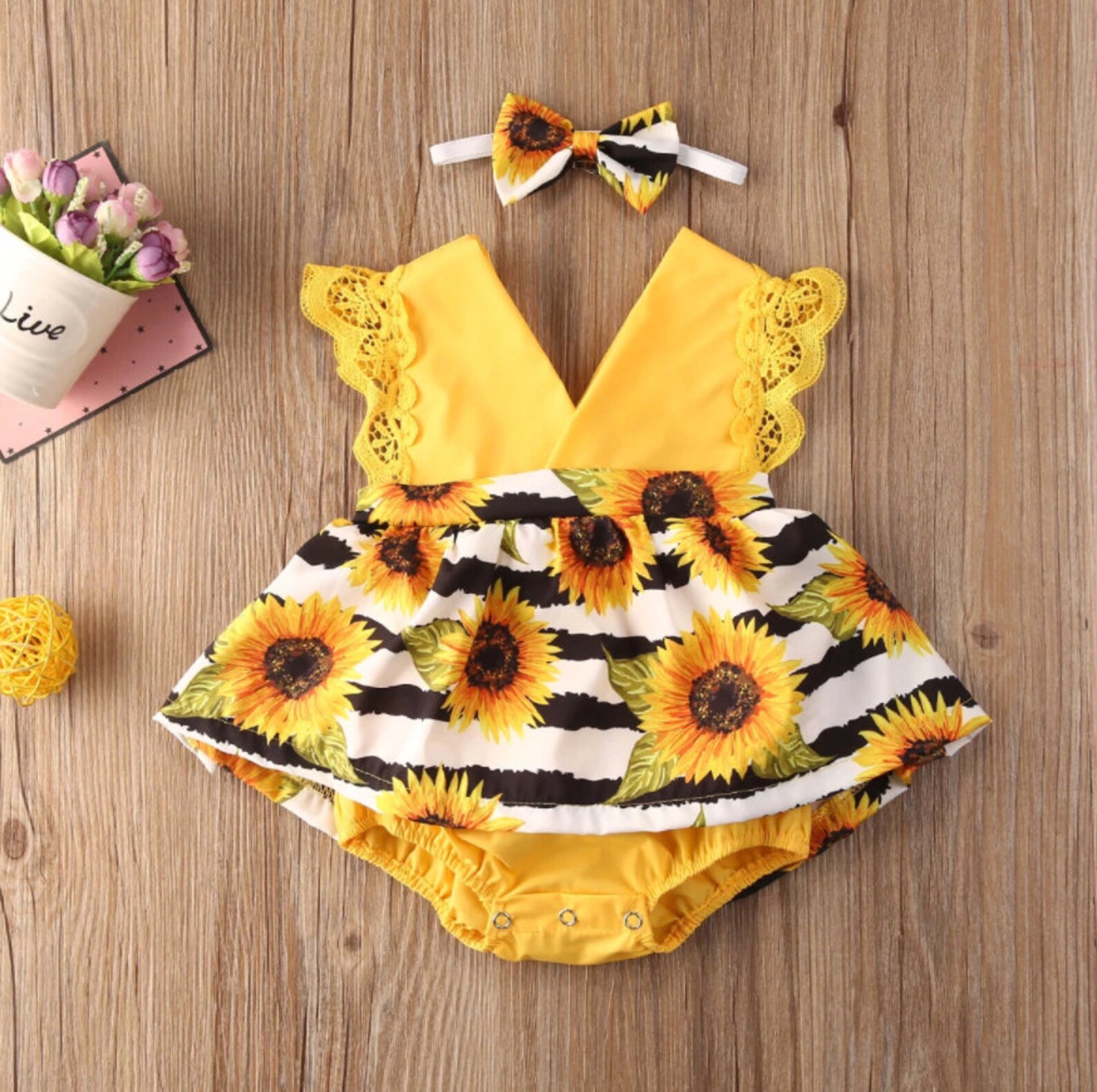 Baby Toddler Yellow Sunflower Summer Dress with Head tie Etsy
