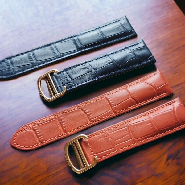 16/18/20/22/23mm Genuine Leather Strap for Cartier Tank London/Solo/Must, Leather Band with Folding Buckle