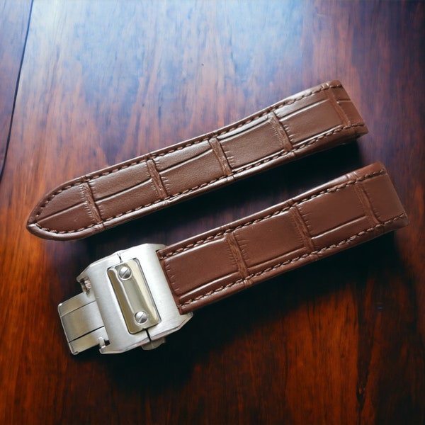 20mm 23mm Genuine Leather Strap for Cartier Santos 100 Watch with Folding Buckle