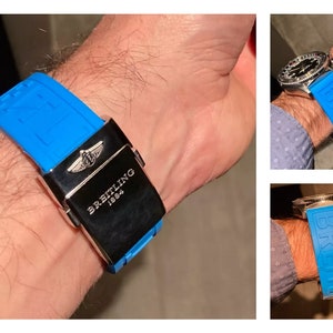 Bracelet en caoutchouc 22/24 mm pour montre Breitling Navitimer/Avenger, fermoir à boucle de rechange image 1