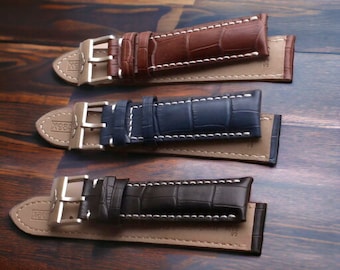 20/22/24mm Genuine Leather Strap for Breitling Navitimer/Avenger/Superocean Watch, Replacement Band