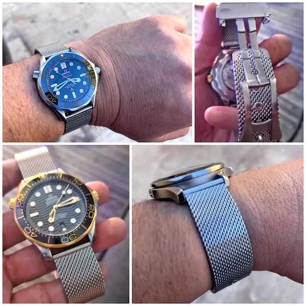 Milanese Mesh Bracelet Fit for Omega James Bond 007/Tudor/Tissot Seastar 1000, Stainless Steel Strap