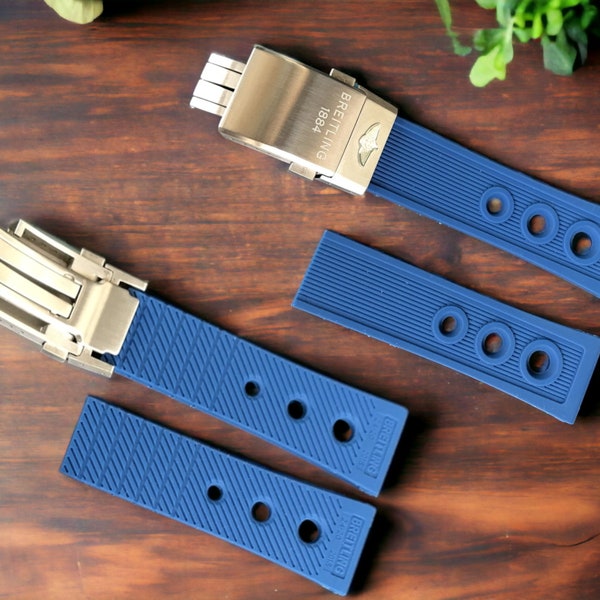 22/24mm Rubber Strap for Breitling Navitimer/Avenger/Superocean Watch, Replacement Band with Folding Buckle