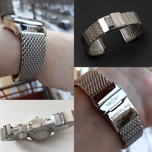Bracelet en acier inoxydable 22/24 mm pour montre Breitling Superocean Heritage/Navitimer/Avenger, bracelet de remplacement en maille milanaise
