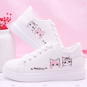 Meow Cat Sneakers, Women’s Shoes, Gift for Her, Cat Lady Gift, Cat Mom Gift, Kawaii Sneakers, Cute Sneakers