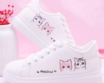 Meow Cat Sneakers, Women’s Shoes, Gift for Her, Cat Lady Gift, Cat Mom Gift, Kawaii Sneakers, Cute Sneakers