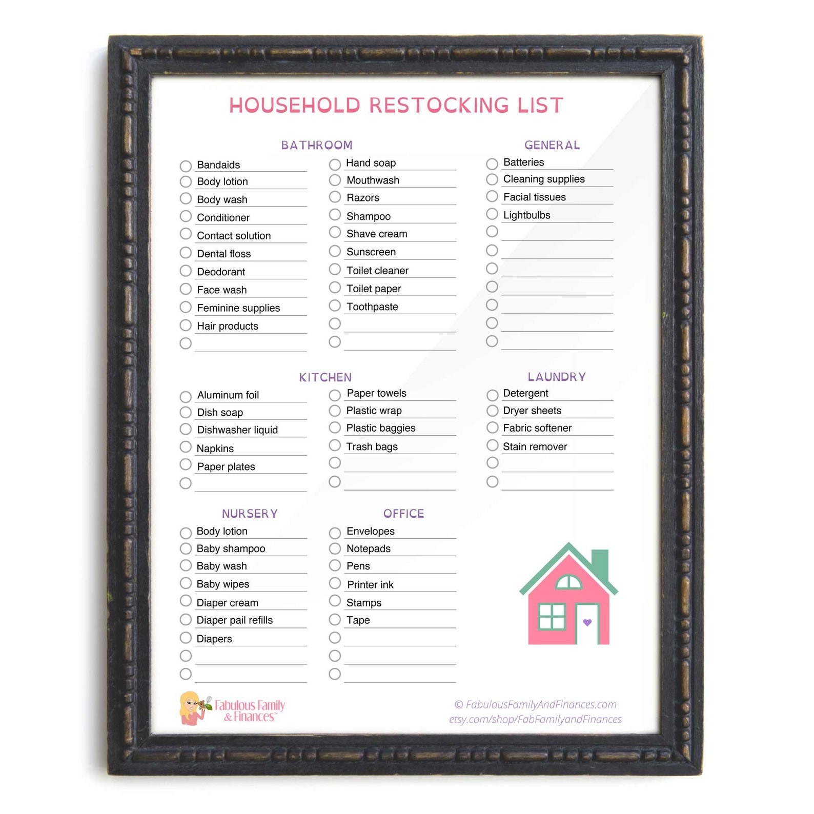 Household Restocking List Printable EDITABLE Instant Download Digital