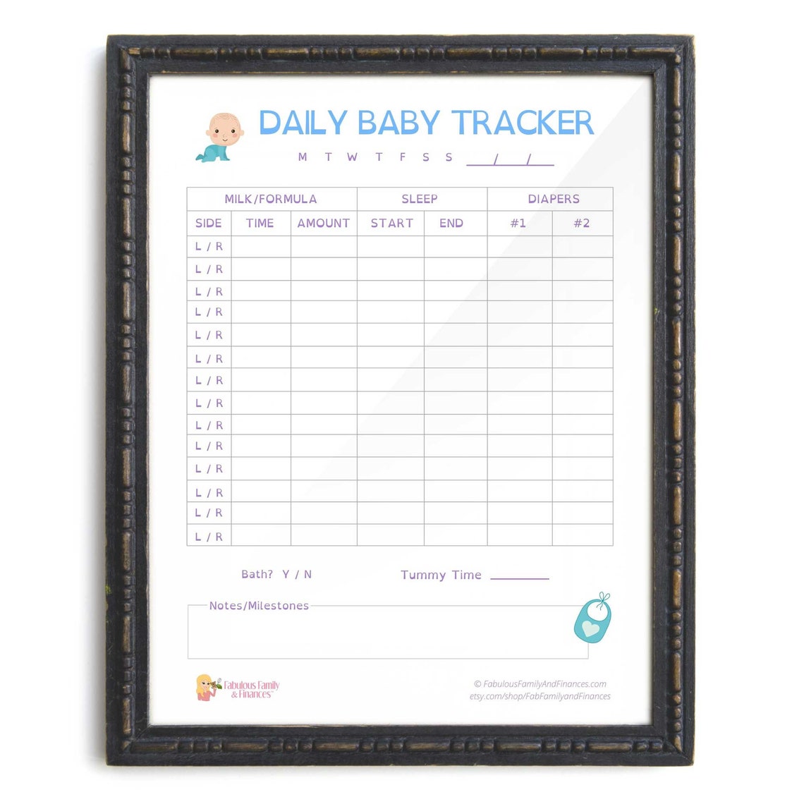 Daily Baby Boy Tracker Log Printable Instant Download Digital PDF File