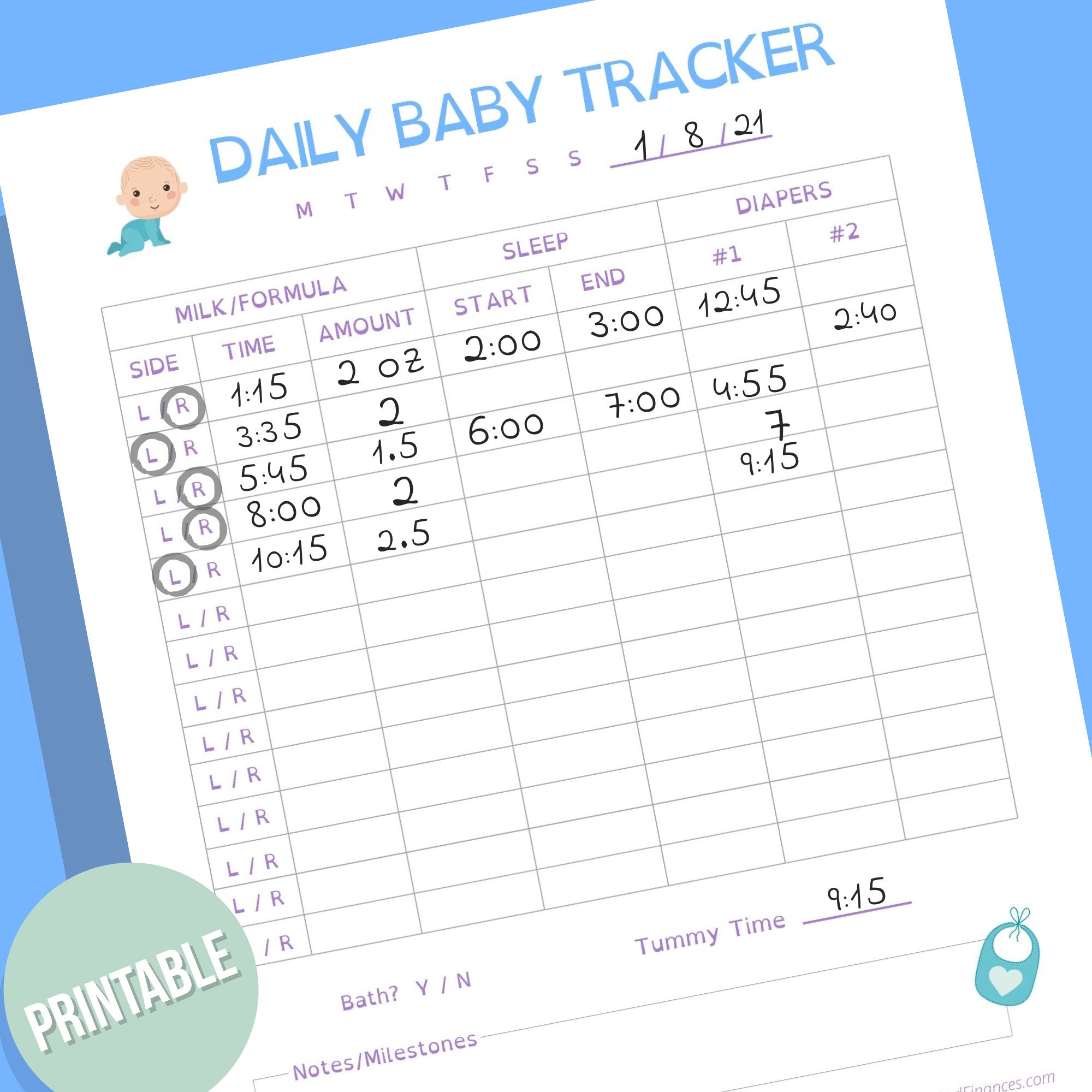 Daily Baby Boy Tracker Log Printable Instant Download Etsy España