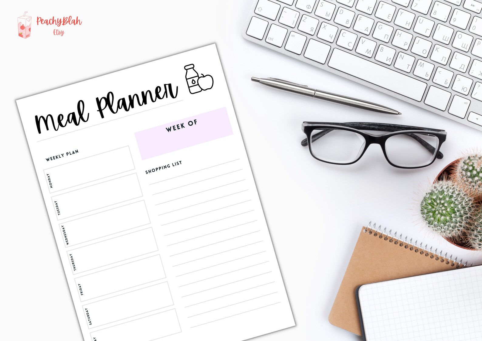 printable weekly meal planner pdf digital download
