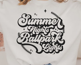 Summer Nights & Ballpark Lights Svg png, Baseball shirt Svg, Baseball lover svg, Baseball Mom Svg, Funny Baseball Svg, cut files sublimation