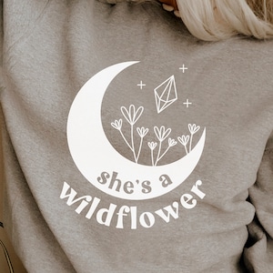 She&#39;s a wildflower svg, Wildflower SVG, Boho moon flower svg, Coffee mug svg Inspirational shirt svg, Positive svg, png, DXF, svg for cricut