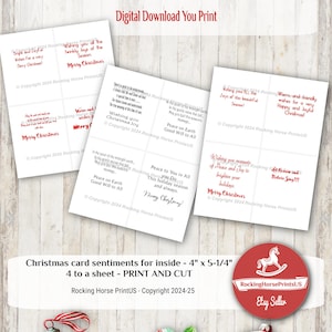 Sentimientos navideños para interior de tarjeta - Imprimir, cortar y pegar - JPEG de 300 ppp - Para A2 4" x 5-1/4" o para interior de tarjeta 5x7 - Descarga digital