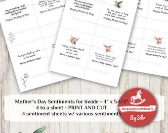 Mother's Day Sentiments for Inside card - Print, cut and paste - 300 dp - For A2 4" x 5-1/4"  or for inside of 5x7 card -Digital Download