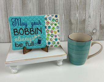 Posavasos - Posavasos bordado - Posavasos - Salvamanteles - Posavasos para bebidas - Regalo de oficina - Regalo para profesor - Posavasos acolchado - Que tu canilla esté llena
