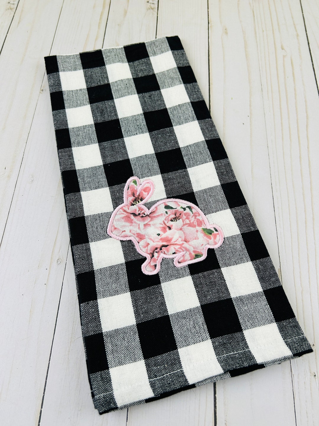 Embroidered Kitchen Towel- 18x28-black & White-buffalo Plaid-easter ...