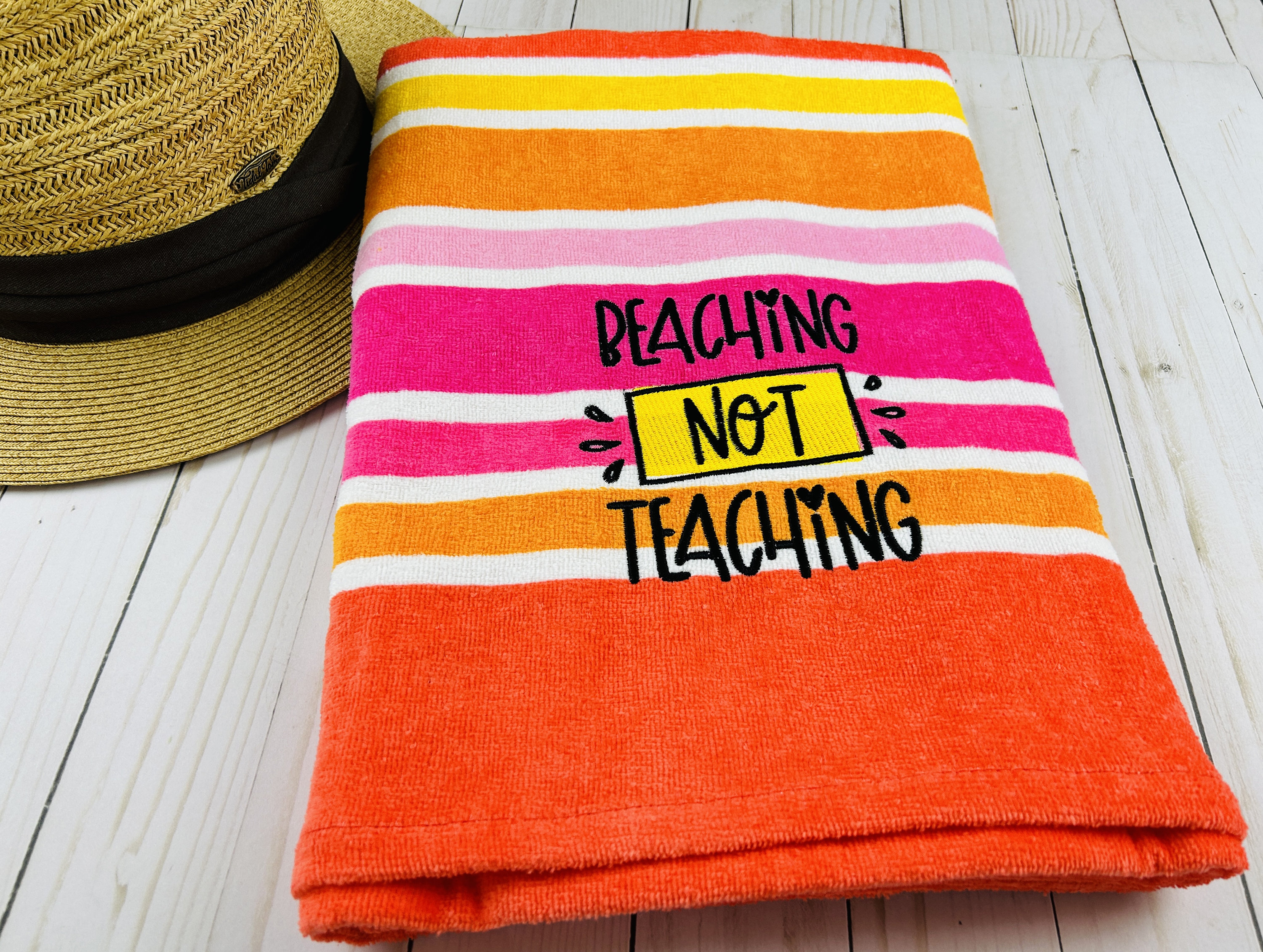 Embroidered Beach Towel28x60beaching Not Teachingbeach Etsy