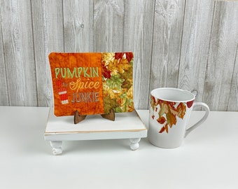 Posavasos - Posavasos bordado - Posavasos - Salvamanteles - Posavasos para bebidas - Regalo de oficina - Regalo para profesor - Posavasos acolchado - Calabaza especiada - Junkie