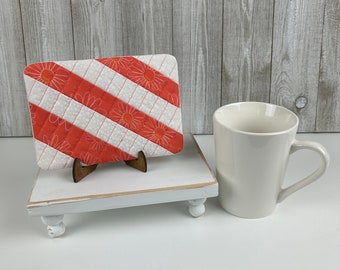 Posavasos - Posavasos bordado - Posavasos - Salvamanteles - Posavasos para bebidas - Regalo para la oficina - Regalo para profesores - Posavasos acolchado - Margarita - Melocotón y blanco