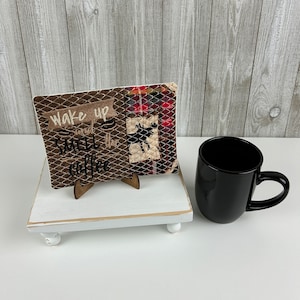Mug Rug-Beverage Coaster-Embroidered Mug Rug-Coaster-Trivet-Drink Coaster-Office Gift-Teacher Gift-Quilted Mug Rug-Wake up smell the coffee