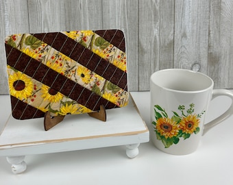 Posavasos - Posavasos bordado - Posavasos - Salvamanteles - Posavasos para bebidas - Regalo de oficina - Regalo para profesor - Posavasos acolchado - Posavasos de girasol - Otoño