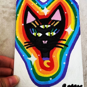 Black Cat Rainbow Aura Painting