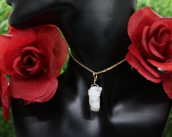Opalite Crystal Gold Wire Wrapped Necklace