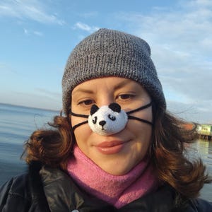 Calentador de nariz de panda, gorro de nariz tejido amigurumi, cubierta nasal acogedora, máscara nasal, gorro nasal, bufanda nasal, calentador de nariz divertido, protector nasal, protector nasal