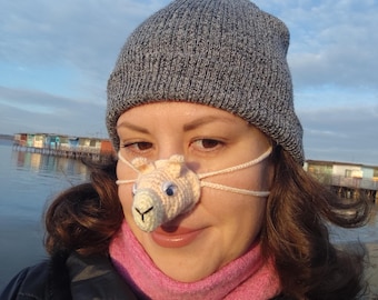 Protetor Nasal Lama Amigurumi para Nariz, Gorro Nasal Tricotado, Cobertura Aconchegante para o Nariz, Máscara Nasal, Chapéu para o Nariz, Cachecol para o Nariz, Aquecedor Nasal Divertido, Protetor Nasal, Protetor de Nariz