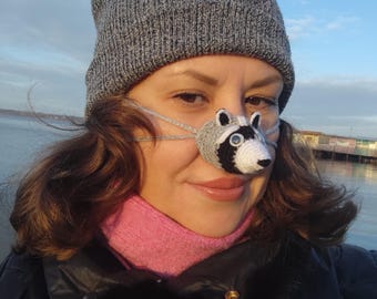 Protetor de Nariz de Guaxinim Amigurumi, Gorro de Tricô para o Nariz, Cobertura Aconchegante para o Nariz, Máscara para o Nariz, Chapéu para o Nariz, Cachecol para o Nariz, Protetor Divertido para o Nariz