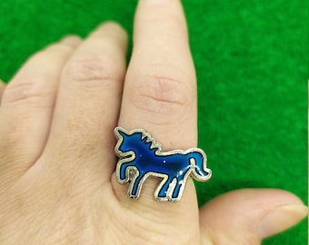 Anel do Humor Unicórnio, Anel Camaleão Unicórnio, Anel Ajustável, Anel que Muda de Cor, Anel Banhado a Prata, Anel Olho Grego