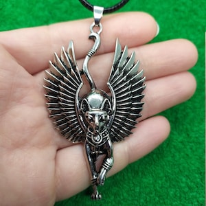 Egyptian Goddess Bastet Pendant Bastet Necklace Scarab Egyptian Pendant Egyptian Necklace Cat With Wings Cat Pendant Cat Necklace Flying Cat