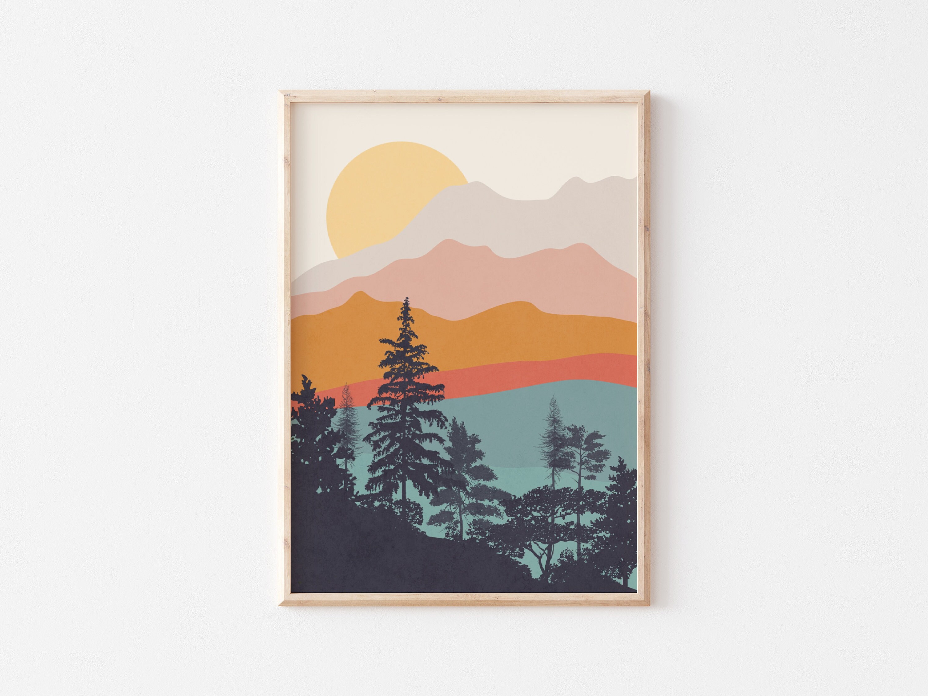 Modern Mountain Wall Art Mid Century Mountain Print Set of 2 Etsy