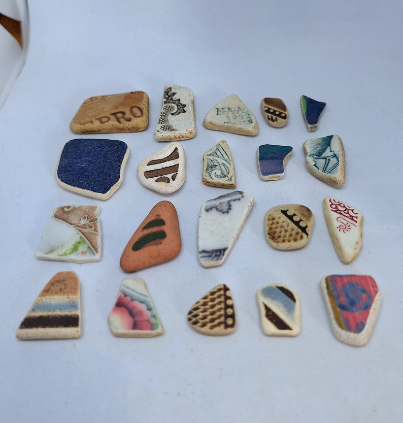 Sea pottery in various shapes, colours and sizes. Beautiful set of 20 pieces for your crafting or jewellery making. image 1