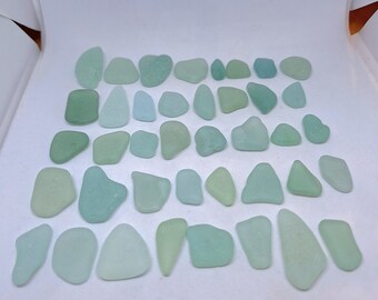 Scottish sea glass, 40 Aqua/sea foam frosted pieces, various shapes and sizes, discovered on Scottish beaches. For jewellery and crafting.