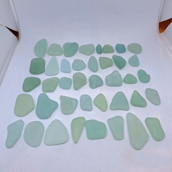 Scottish sea glass, 40 Aqua/sea foam frosted pieces, various shapes and sizes, discovered on Scottish beaches. For jewellery and crafting.