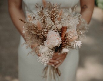 Bouquet de mariée blanc et vert en fleurs séchées - Etsy France