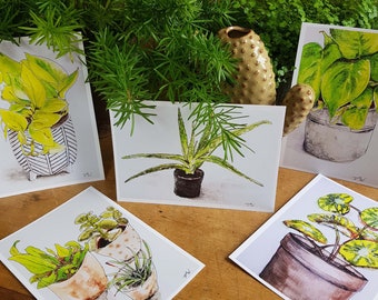 Indoor Plant Postcard Set – Watercolor Illustration Art Cards