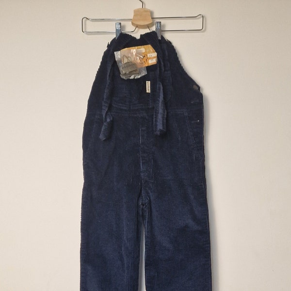 vintage dungarees Salopette in blue corduroy 1970s small size