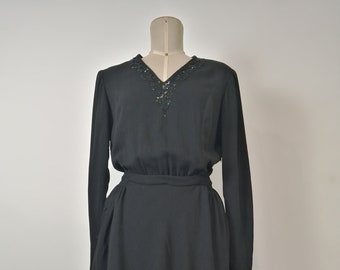 vintage 1940s black beaded dress, with nice apron detachable
